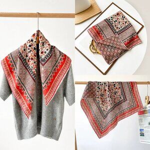 2/$30  Velvet Silk Floral Scarf Orange Red Square Neck Head Handbag Bandana